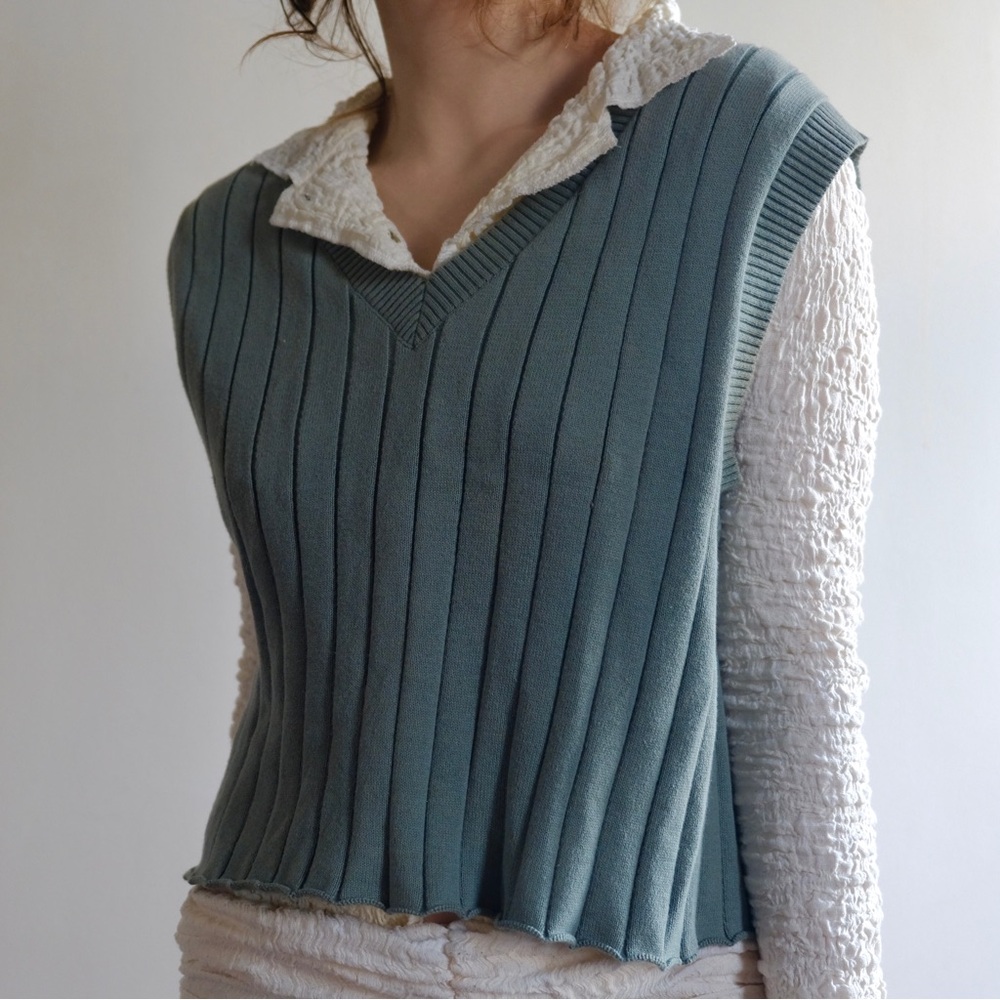 Green Ribbed Sweater Vest